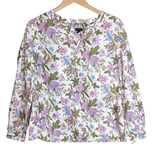 EUC Talbots Flourishing Vine Popover Top Sz M Floral White Purple Long Sleeve - Picture 1 of 6